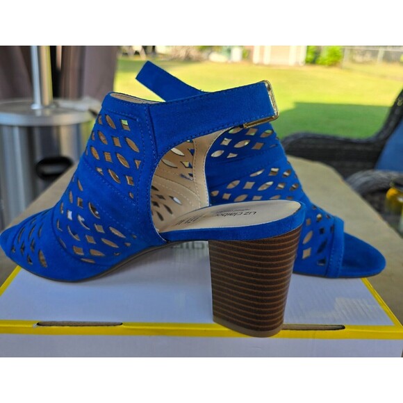 Liz Claiborne Open Toe Heels Pumps Sling Back Sandals Suede NEW 9.5M Blue - Picture 3 of 4